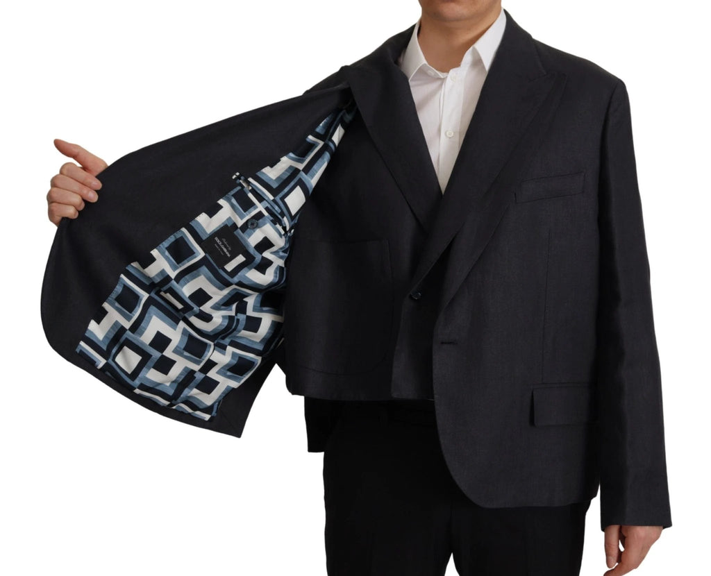 Dolce & Gabbana Blue Linen Formal Mens Blazer Jacket by Dolce & Gabbana