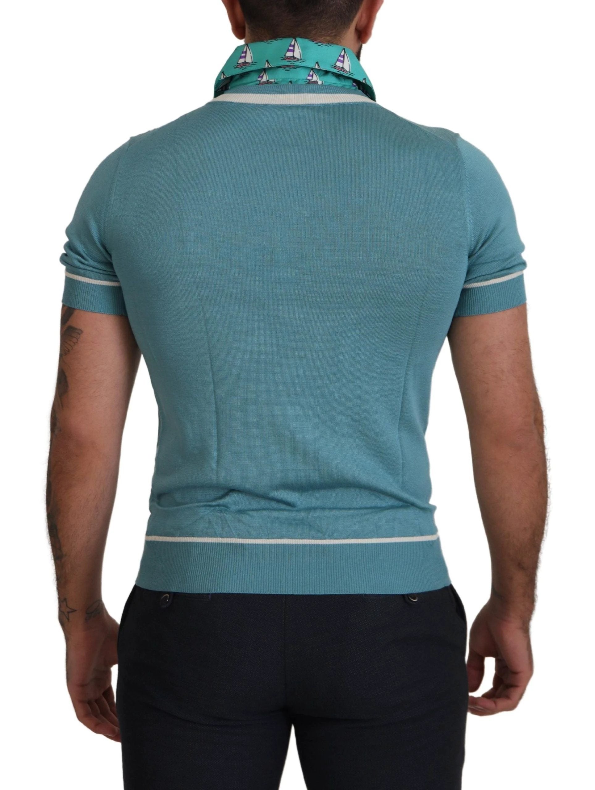 Dolce & Gabbana Blue Silk Polo Top Mens V-neck T-shirt by Dolce & Gabbana
