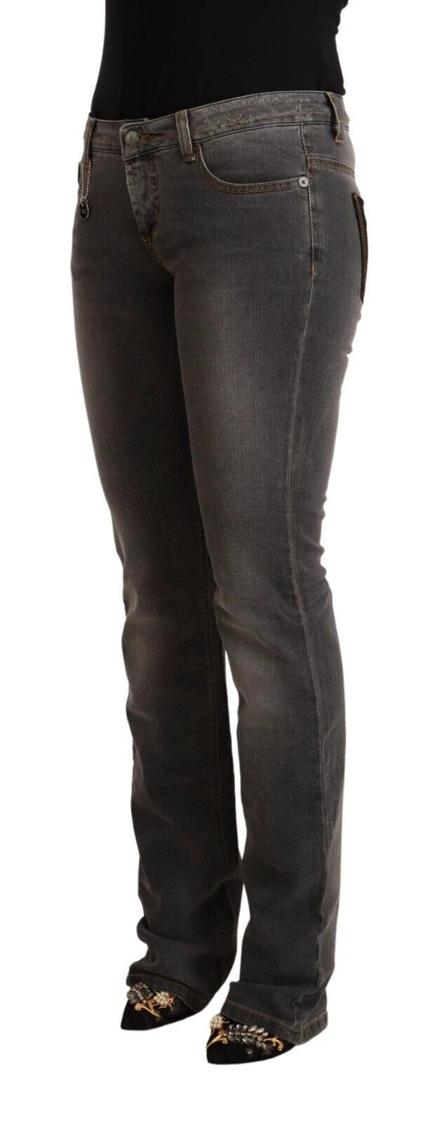 Costume National Gray Washed Low Waist Straight Denim Jeans by Costume National