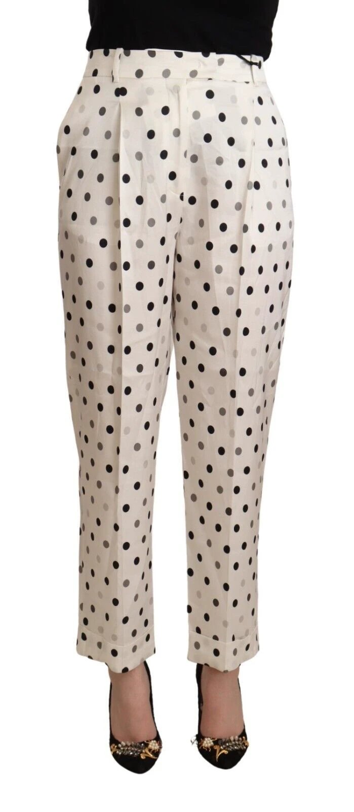 Ermanno Scervino White Polka Dotted High Waist Tapered Pants by Ermanno Scervino