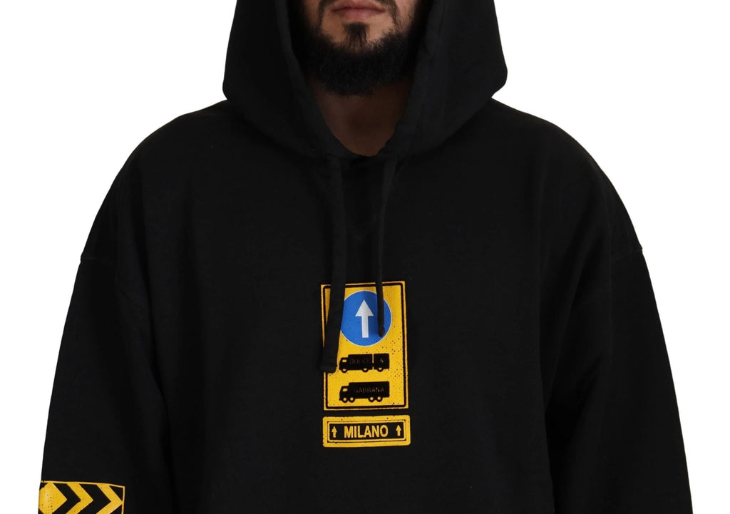 Dolce & Gabbana Black Cotton Hooded DG Shield Pullover Sweater by Dolce & Gabbana