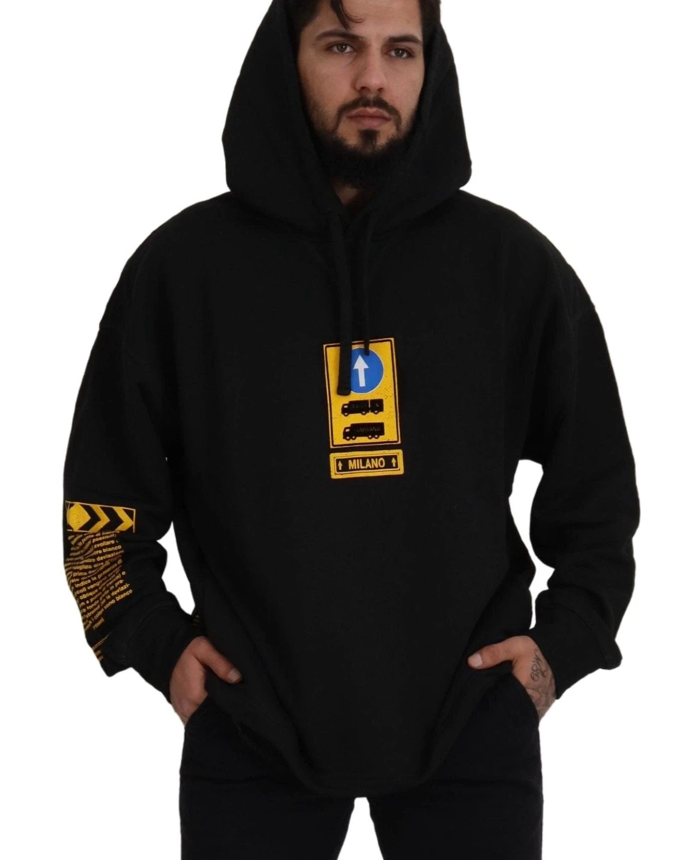 Dolce & Gabbana Black Cotton Hooded DG Shield Pullover Sweater by Dolce & Gabbana