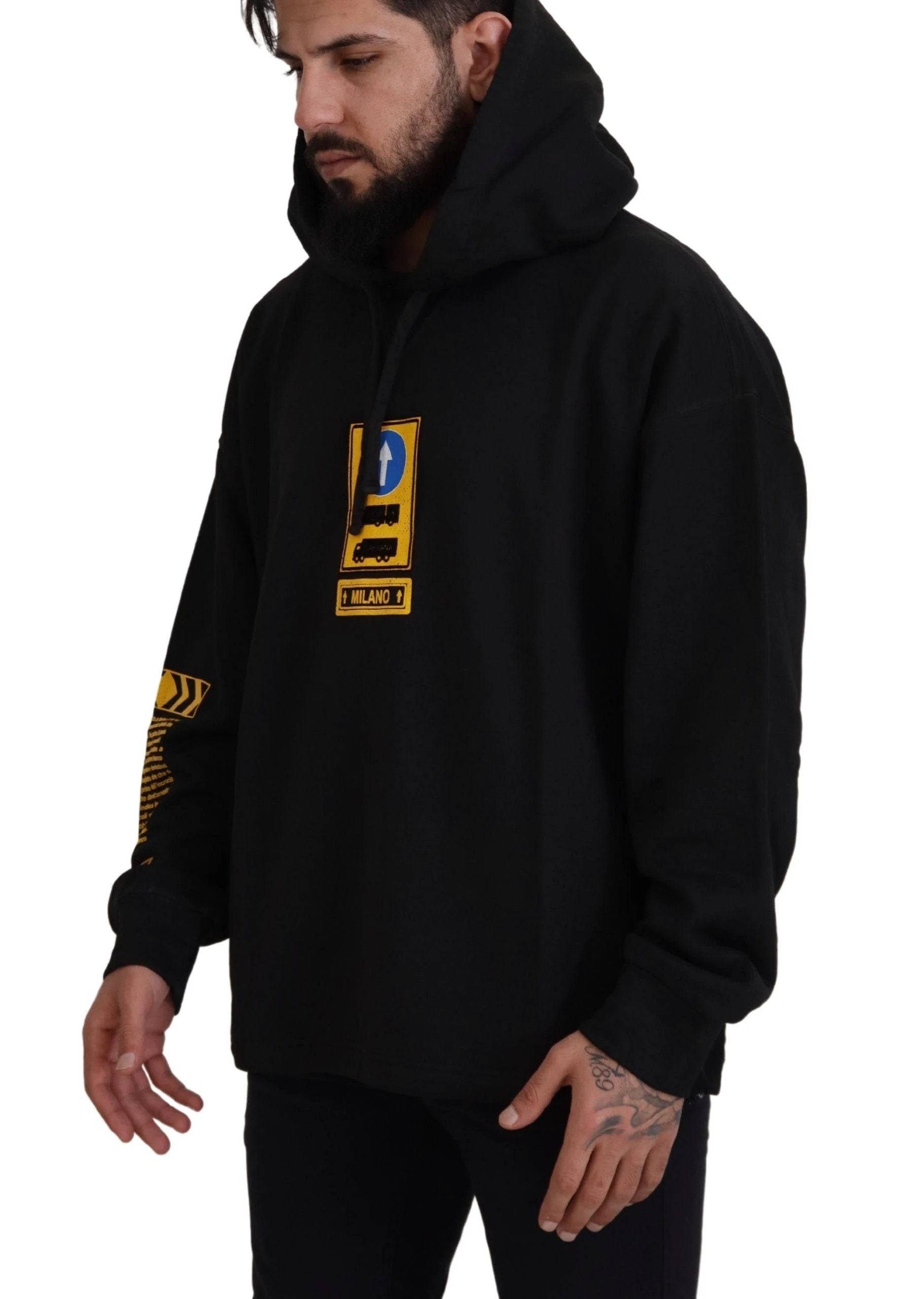 Dolce & Gabbana Black Cotton Hooded DG Shield Pullover Sweater by Dolce & Gabbana