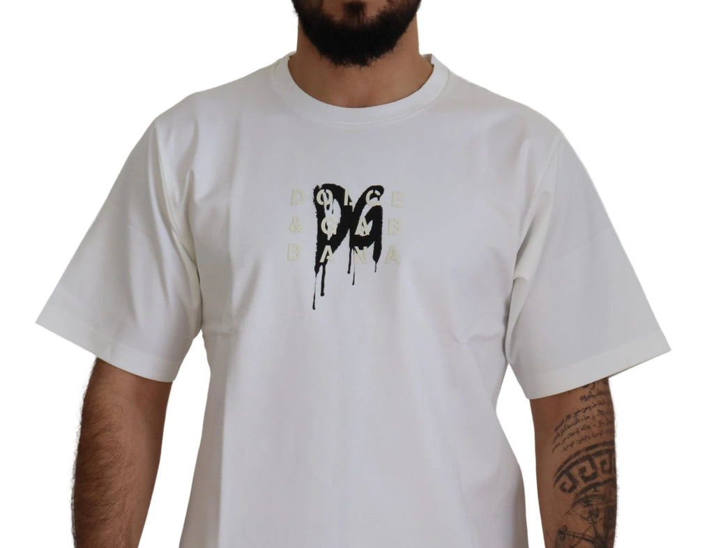 Dolce & Gabbana White Logo Print Cotton Crewneck T-shirt by Dolce & Gabbana