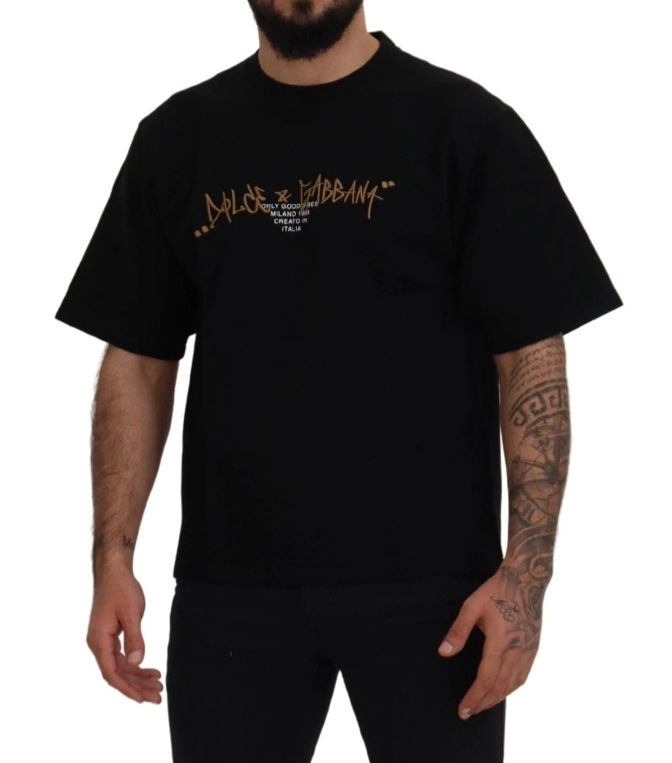 Dolce & Gabbana Black Logo Cotton Crewneck T-shirt by Dolce & Gabbana