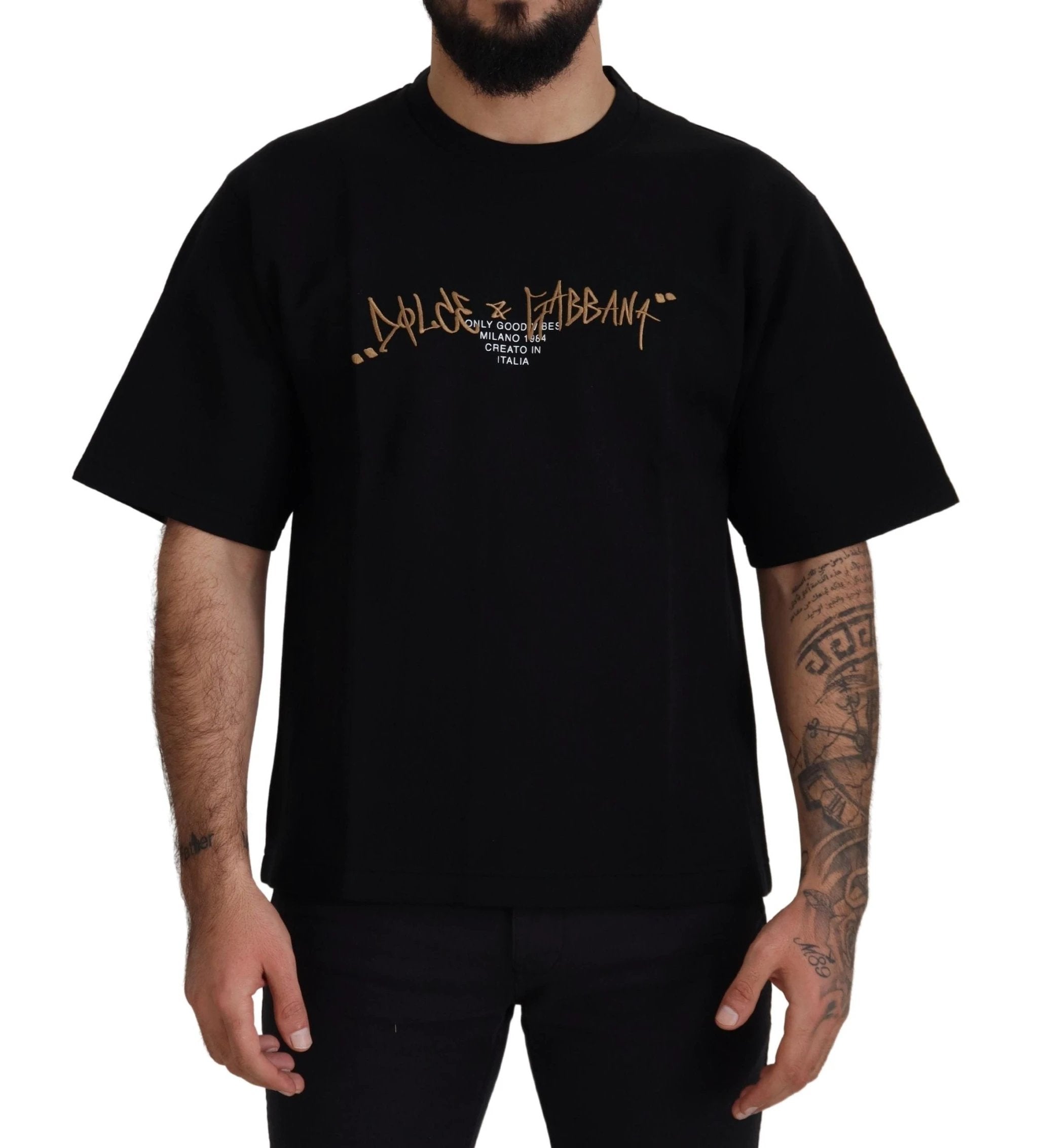 Dolce & Gabbana Black Logo Cotton Crewneck T-shirt by Dolce & Gabbana