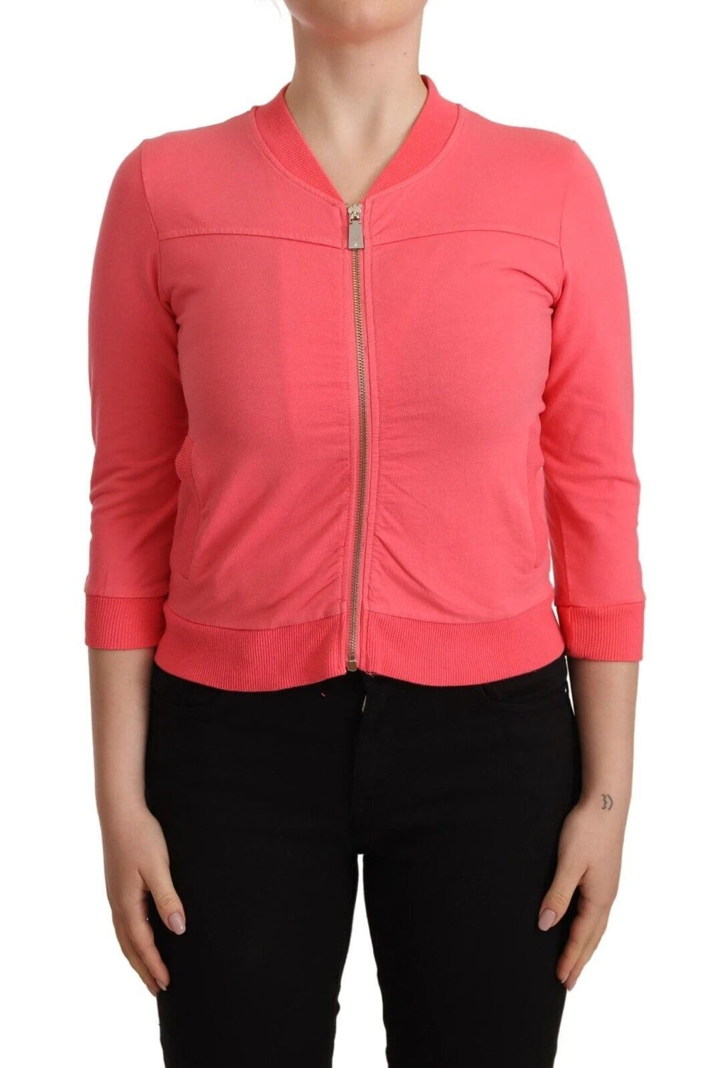 Blumarine Pink 3/4 Sleeve Zip Embellished Sweater by Blumarine