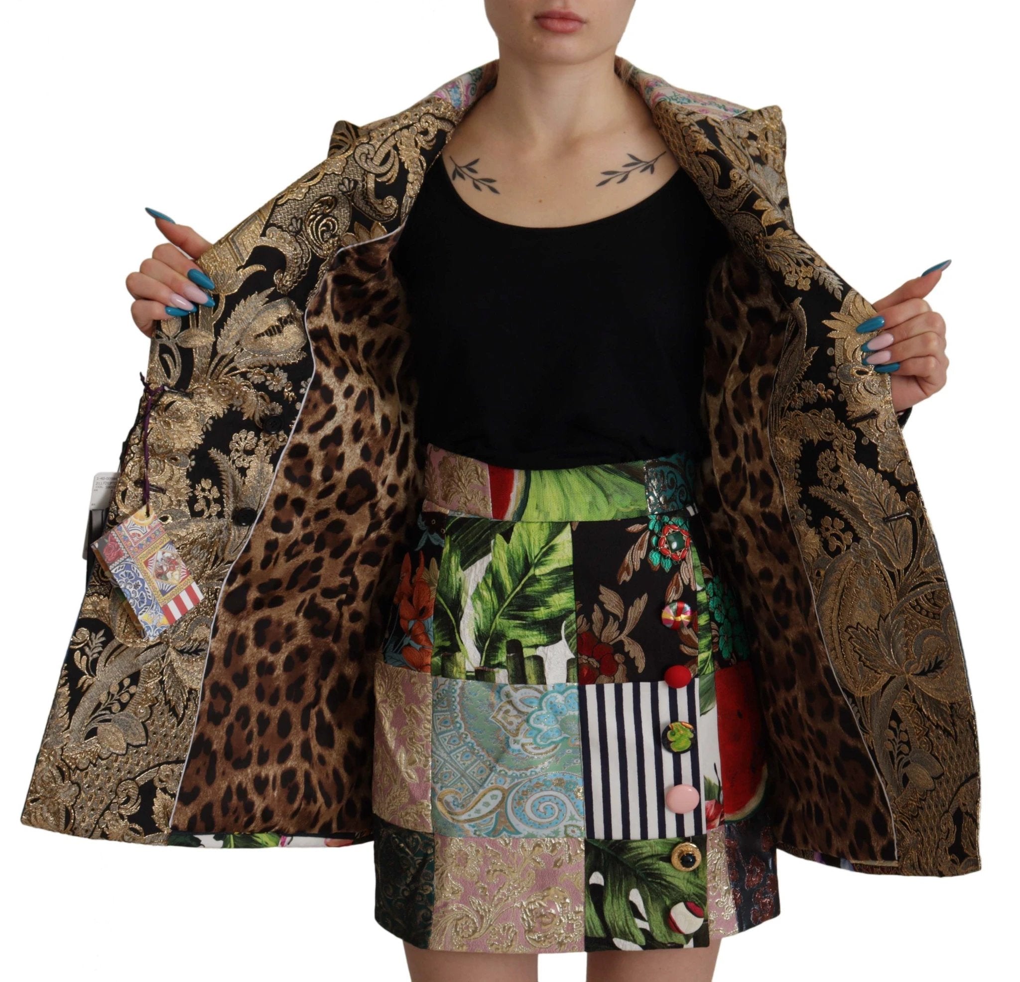 Dolce & Gabbana Multicolor Double-Breasted Patchwork Jacquard Blazer Jacket by Dolce & Gabbana