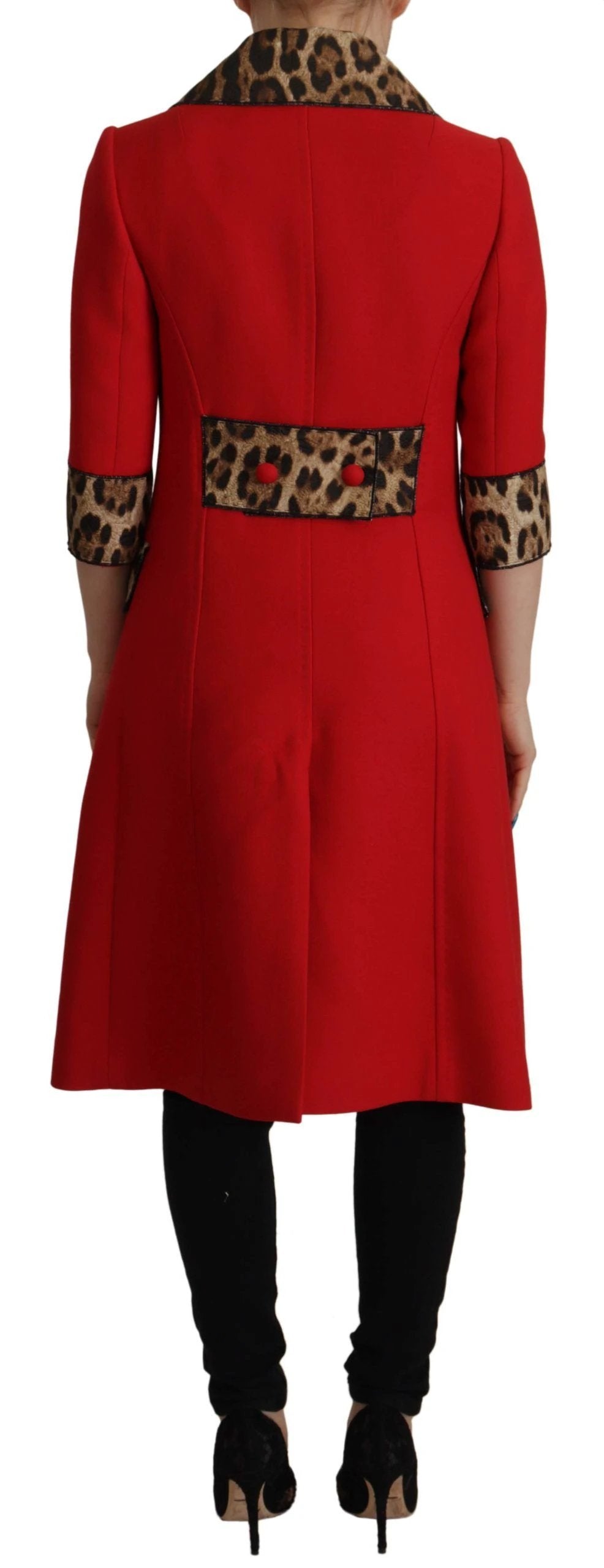 Dolce & Gabbana Red Leopard Wool Trenchcoat Jacket by Dolce & Gabbana