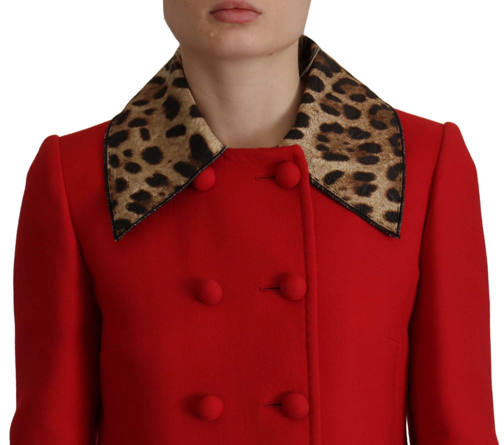 Dolce & Gabbana Red Leopard Wool Trenchcoat Jacket by Dolce & Gabbana