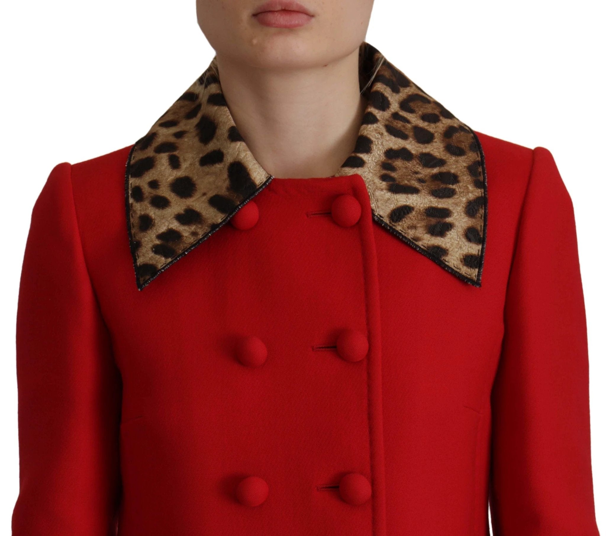 Dolce & Gabbana Red Leopard Wool Trenchcoat Jacket by Dolce & Gabbana