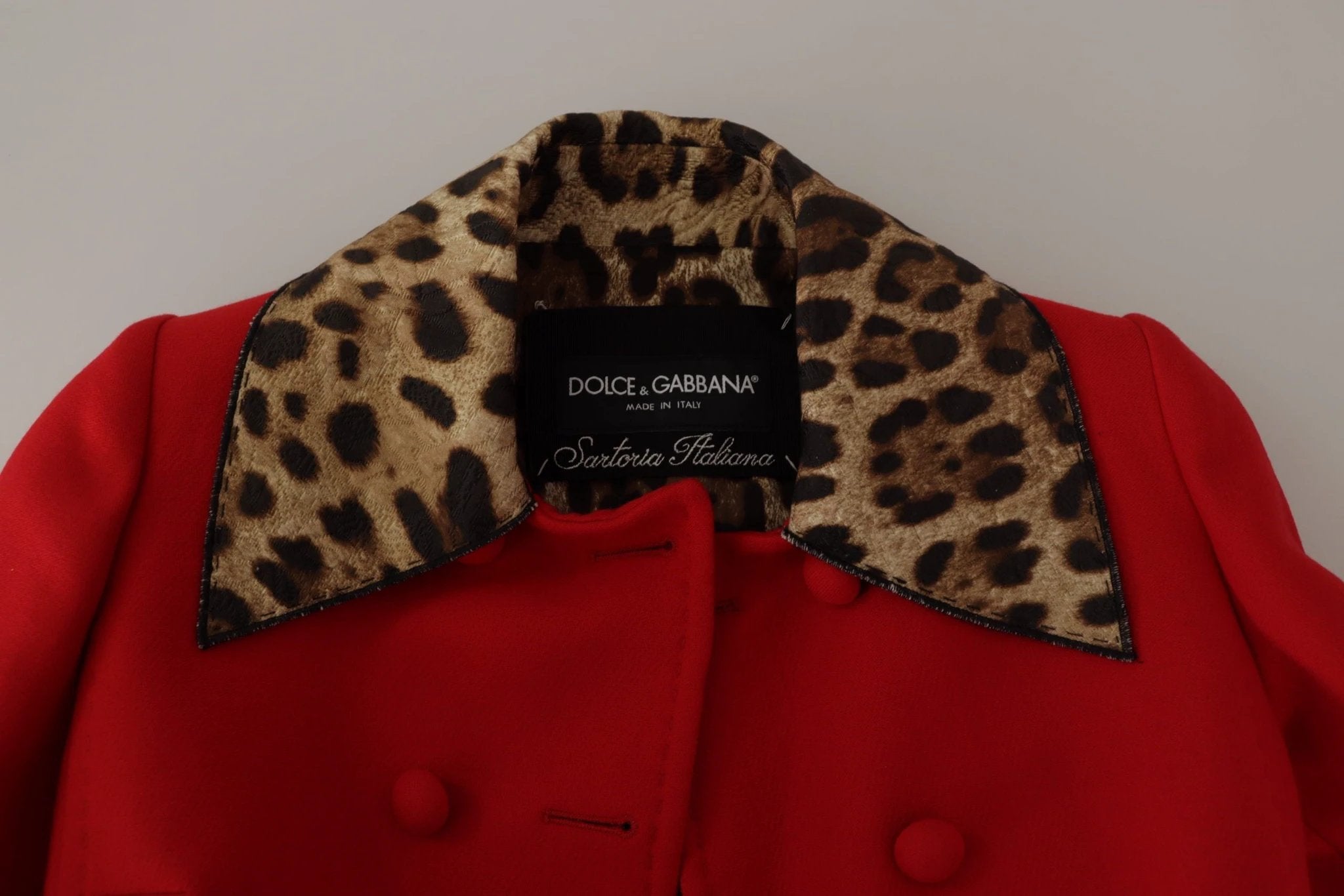 Dolce & Gabbana Red Leopard Wool Trenchcoat Jacket by Dolce & Gabbana
