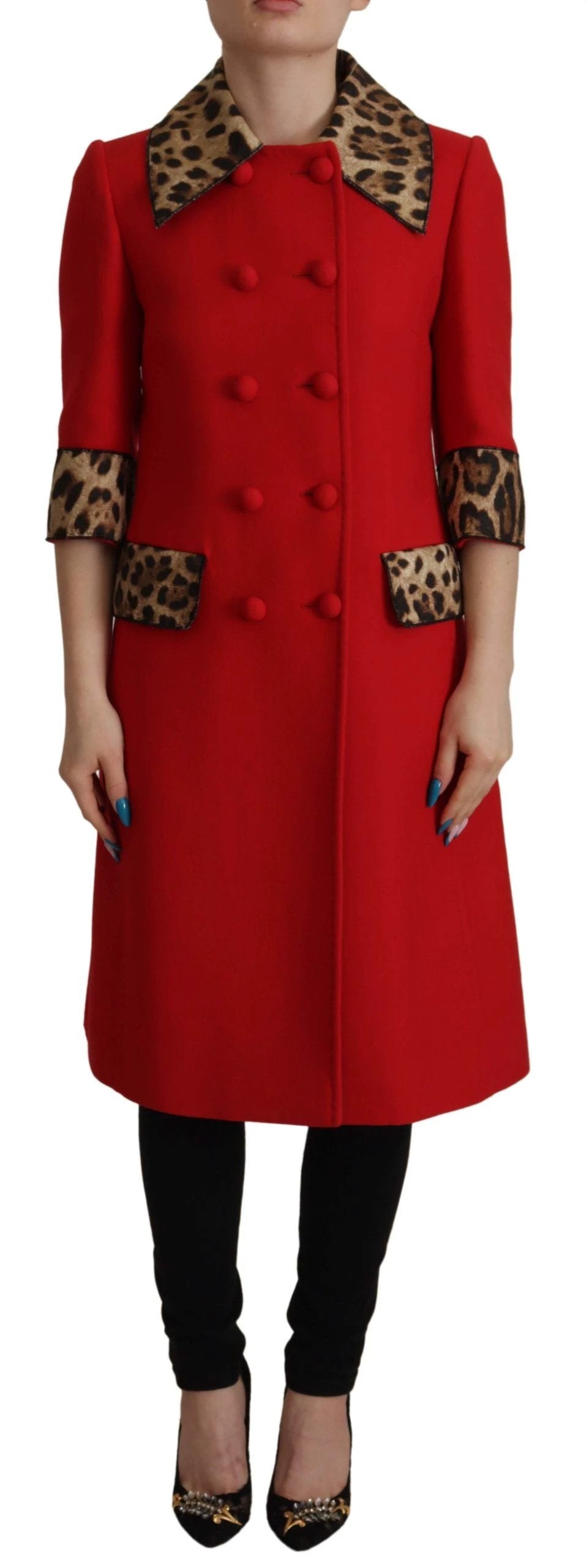 Dolce & Gabbana Red Leopard Wool Trenchcoat Jacket by Dolce & Gabbana