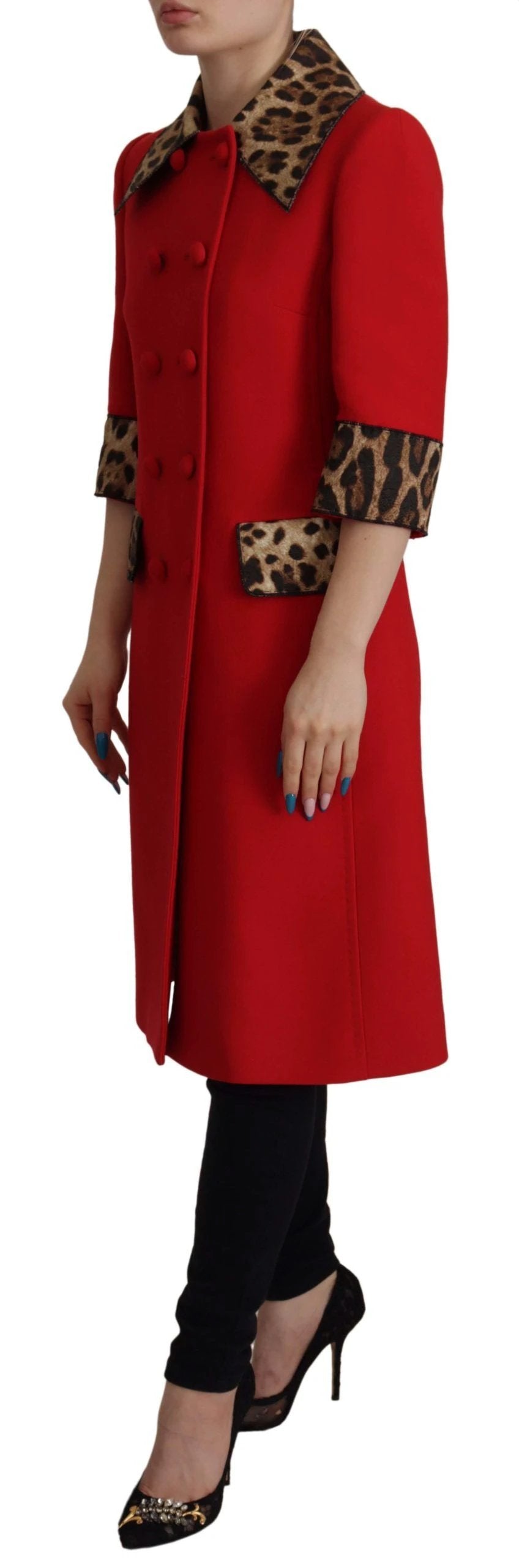 Dolce & Gabbana Red Leopard Wool Trenchcoat Jacket by Dolce & Gabbana