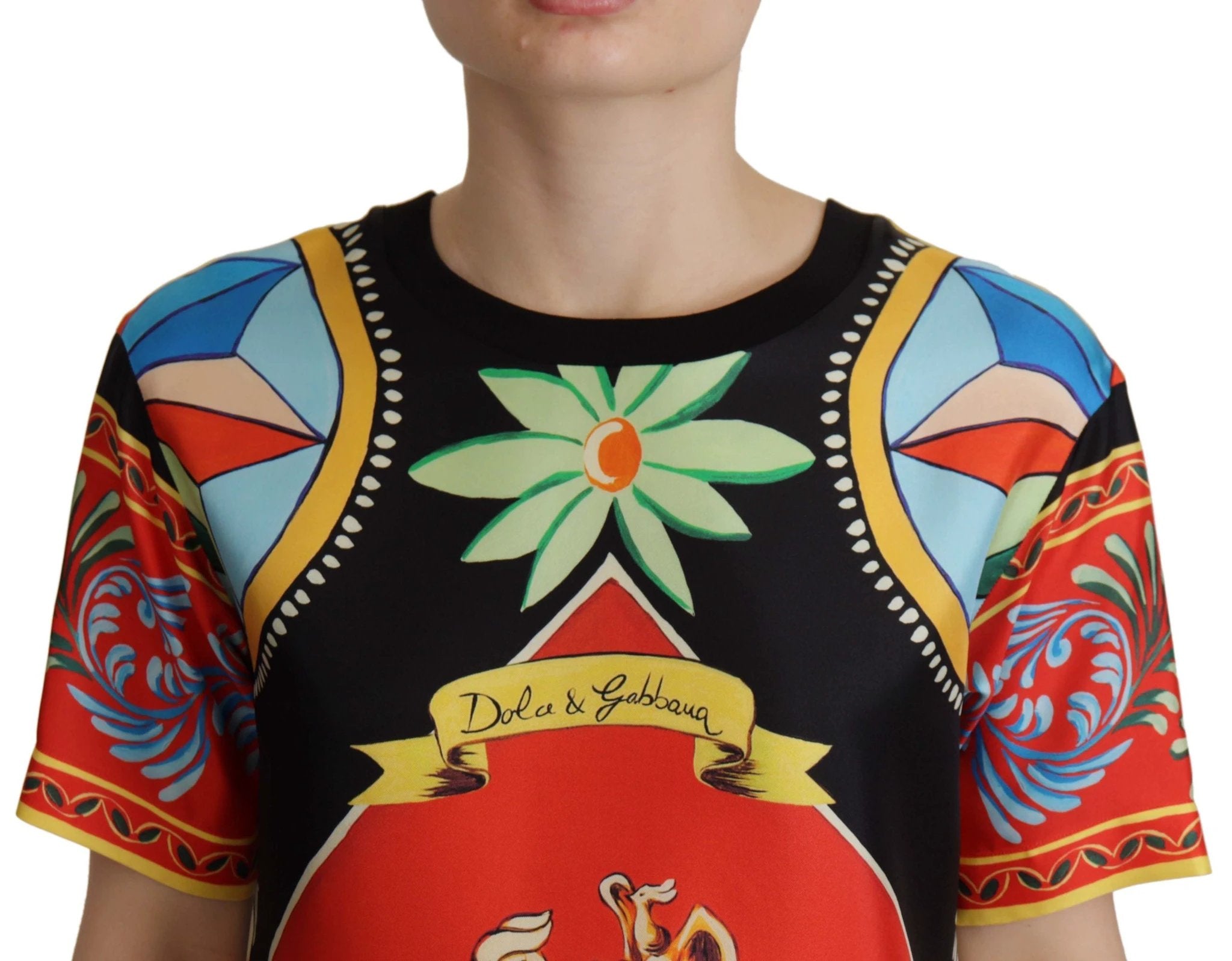 Dolce & Gabbana Multicolor Soldier Carretto Silk Top T-shirt by Dolce & Gabbana