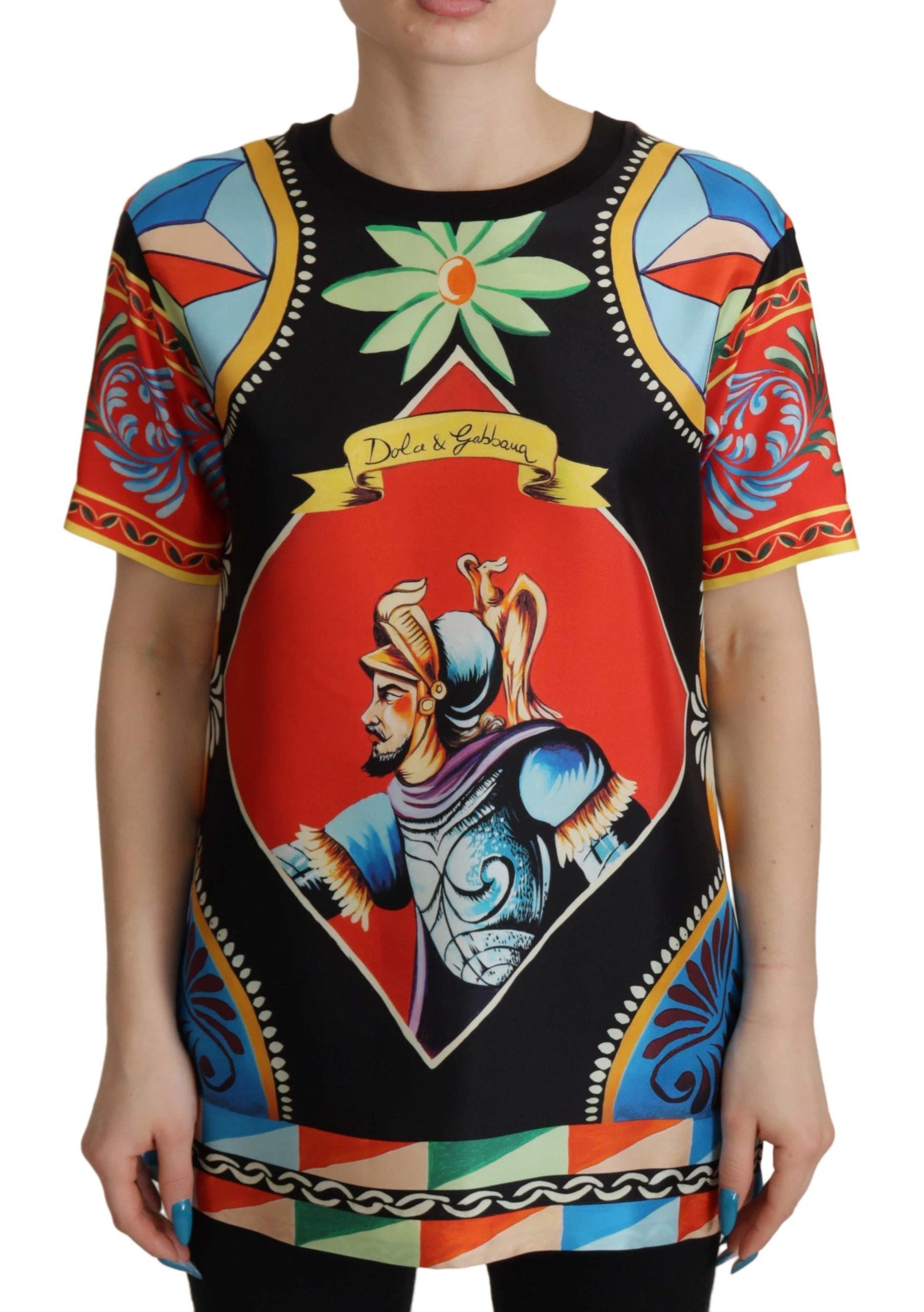Dolce & Gabbana Multicolor Soldier Carretto Silk Top T-shirt by Dolce & Gabbana