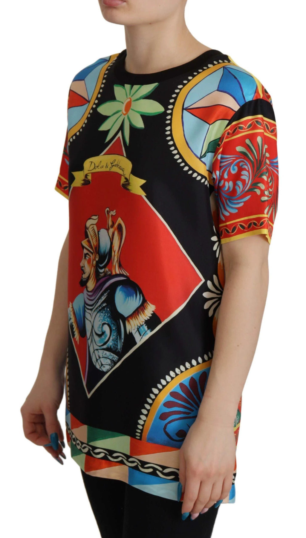 Dolce & Gabbana Multicolor Soldier Carretto Silk Top T-shirt by Dolce & Gabbana