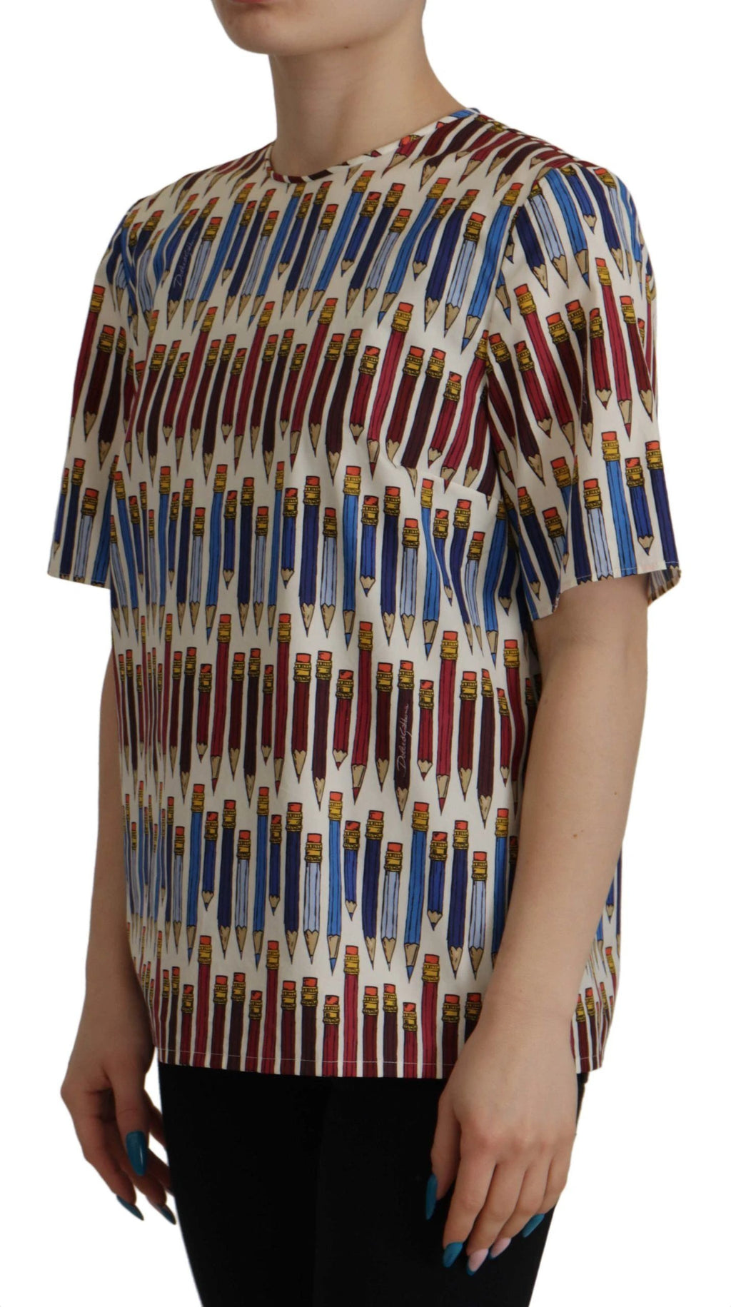 Dolce & Gabbana White Pencil Print Cotton T-shirt Blouse by Dolce & Gabbana