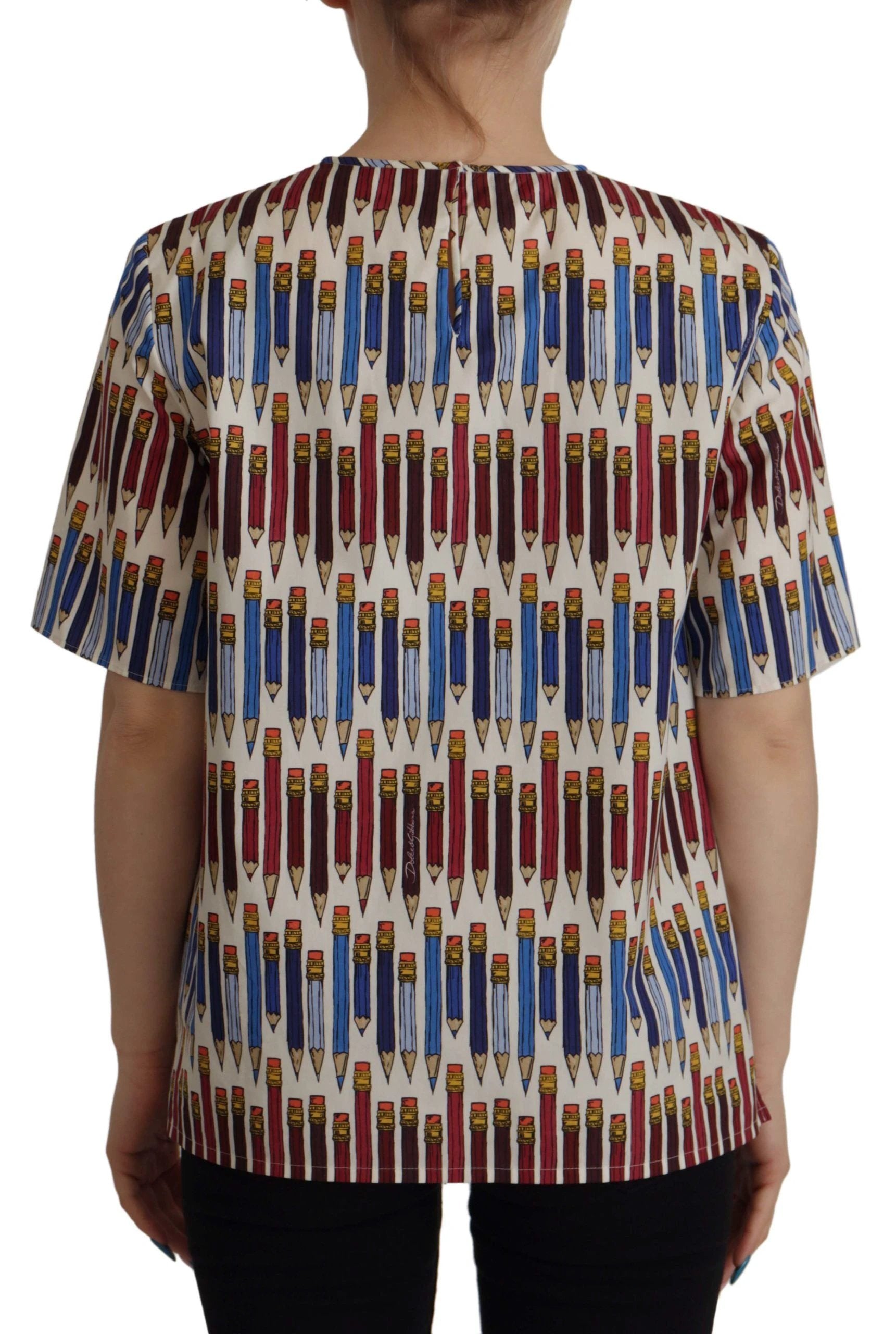 Dolce & Gabbana White Pencil Print Cotton T-shirt Blouse by Dolce & Gabbana