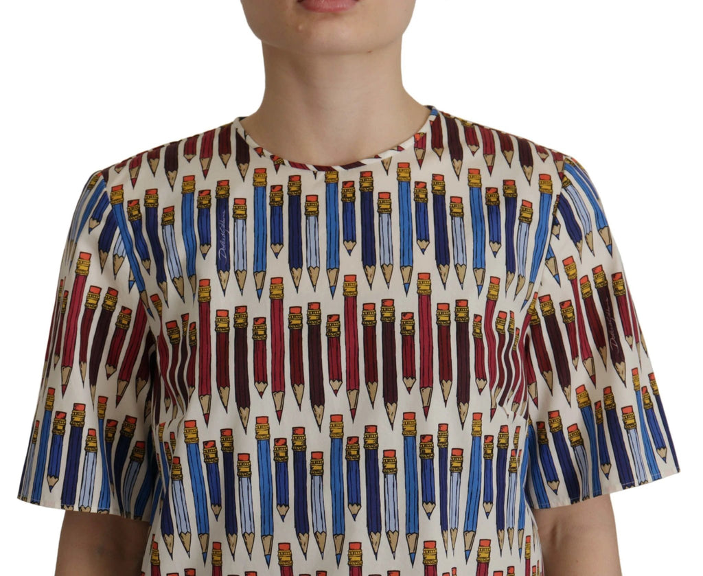 Dolce & Gabbana White Pencil Print Cotton T-shirt Blouse by Dolce & Gabbana