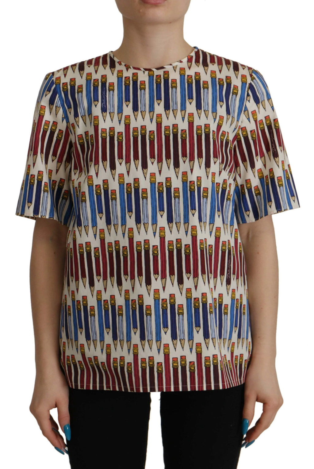 Dolce & Gabbana White Pencil Print Cotton T-shirt Blouse by Dolce & Gabbana