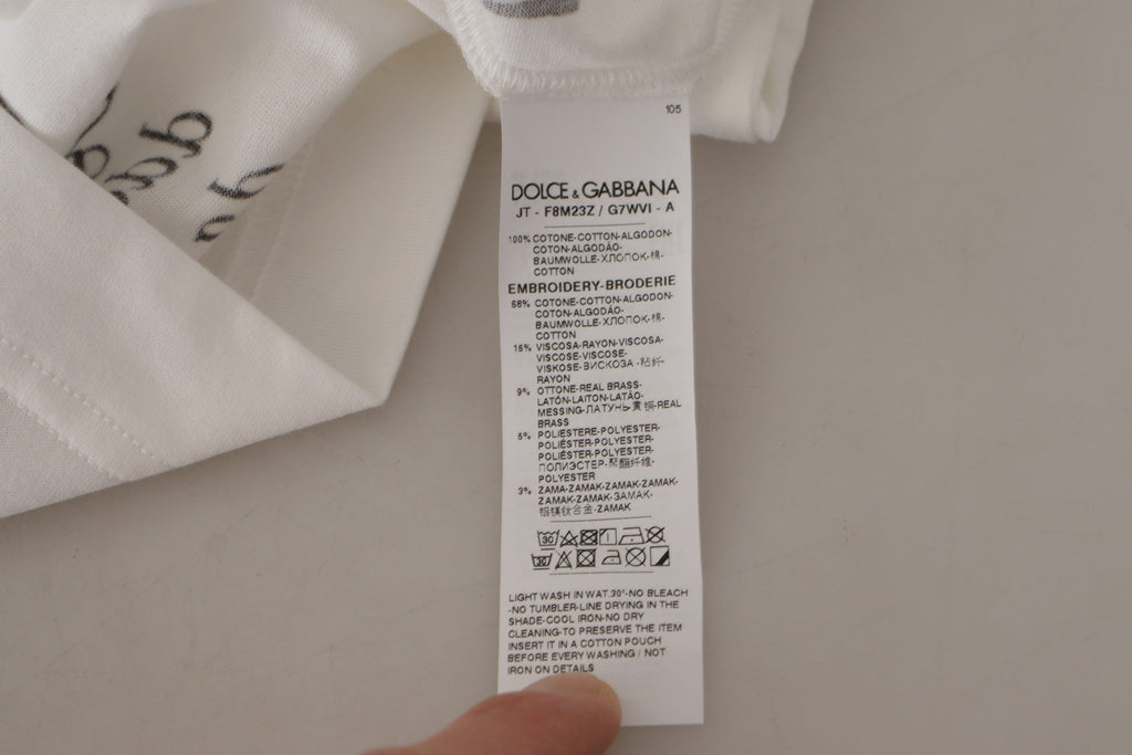 Dolce & Gabbana White Black Roses Crewneck Cotton T-shirt by Dolce & Gabbana