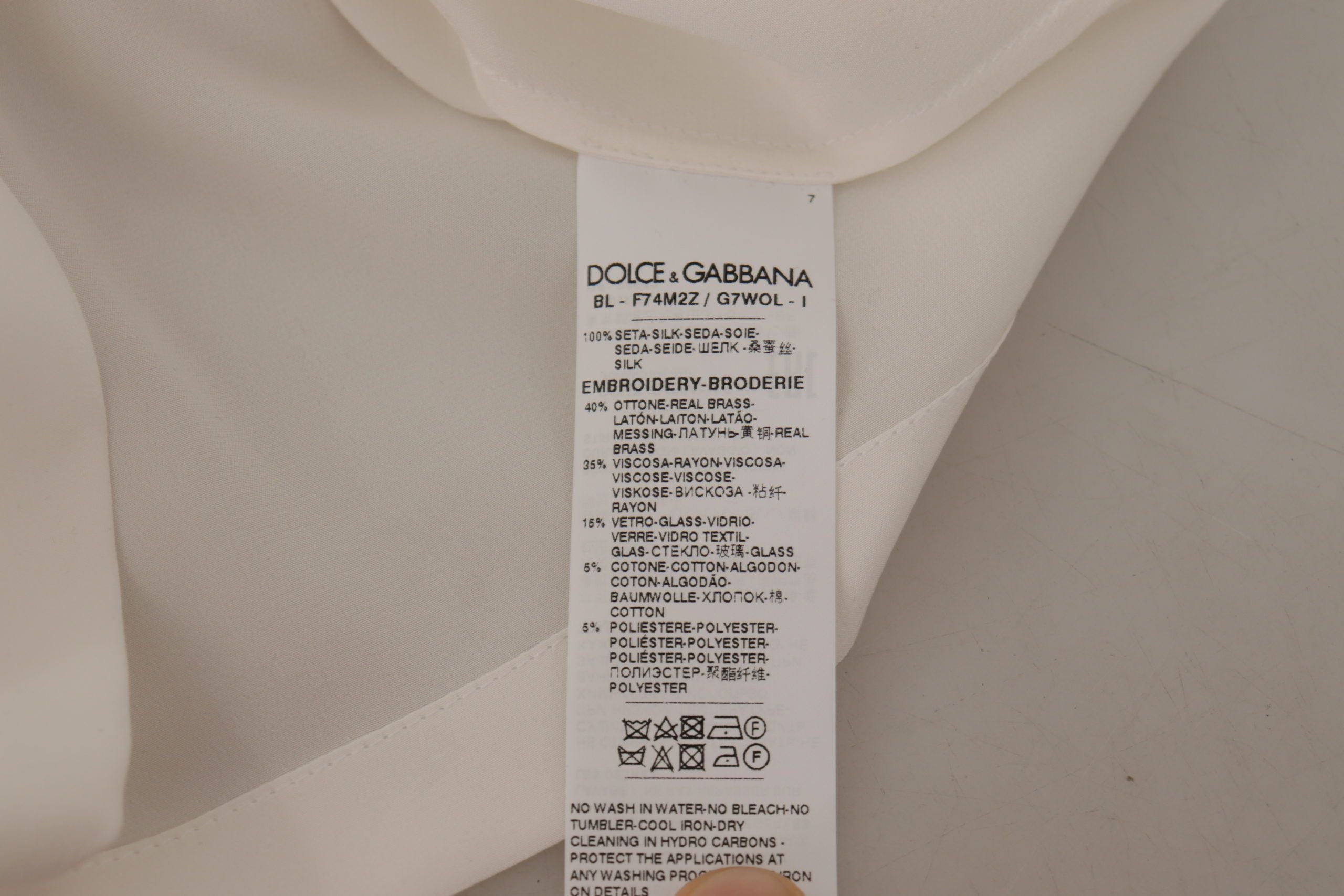 Dolce & Gabbana White Silk Gold DG Crown Crystal Blouse Top by Dolce & Gabbana
