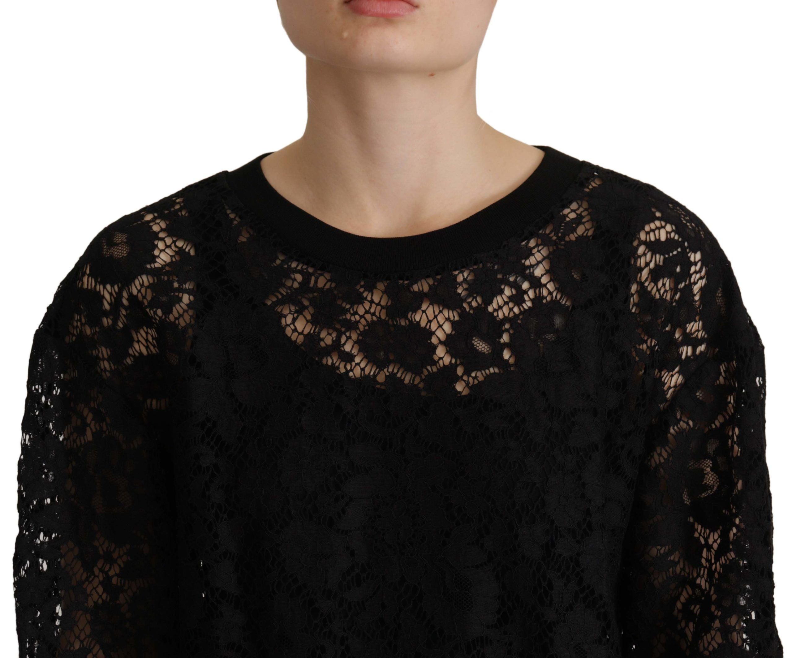 Dolce & Gabbana Black Floral Lace Pullover Sicily Blouse by Dolce & Gabbana