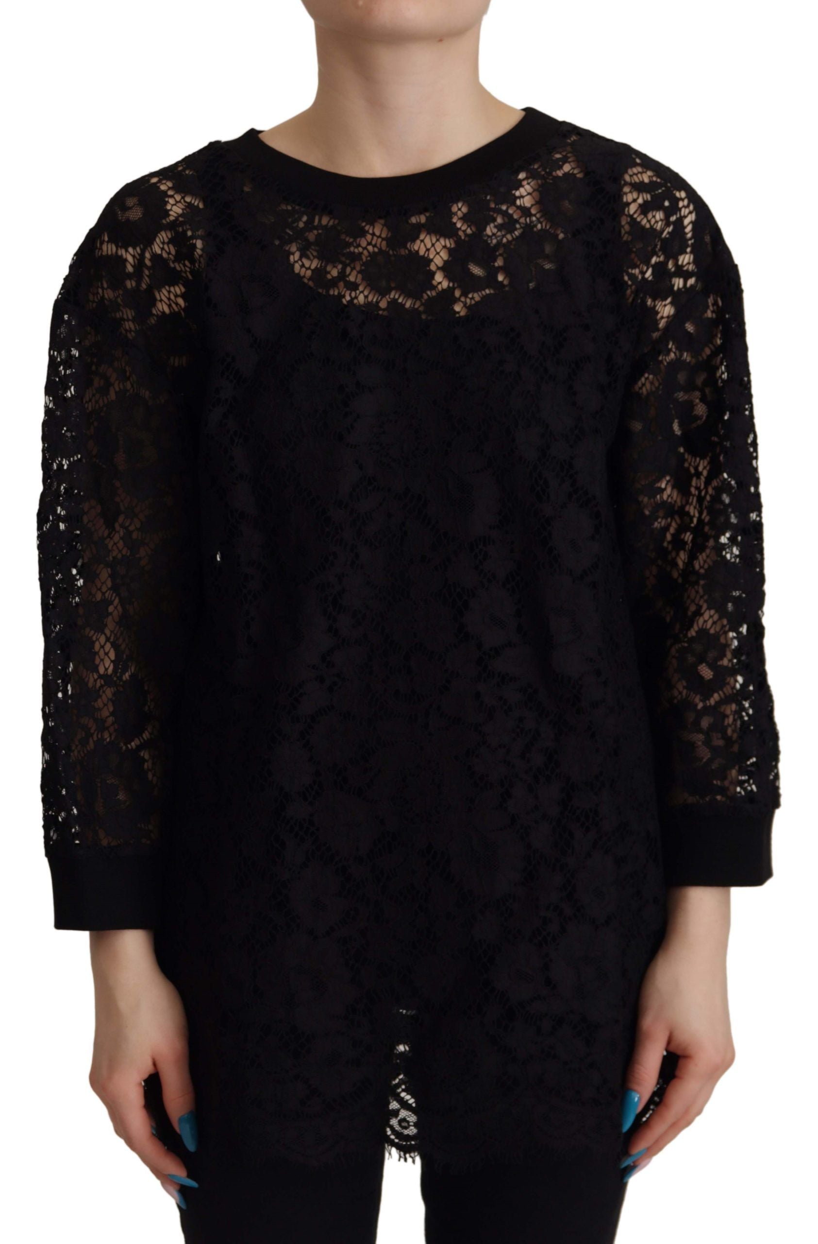 Dolce & Gabbana Black Floral Lace Pullover Sicily Blouse by Dolce & Gabbana