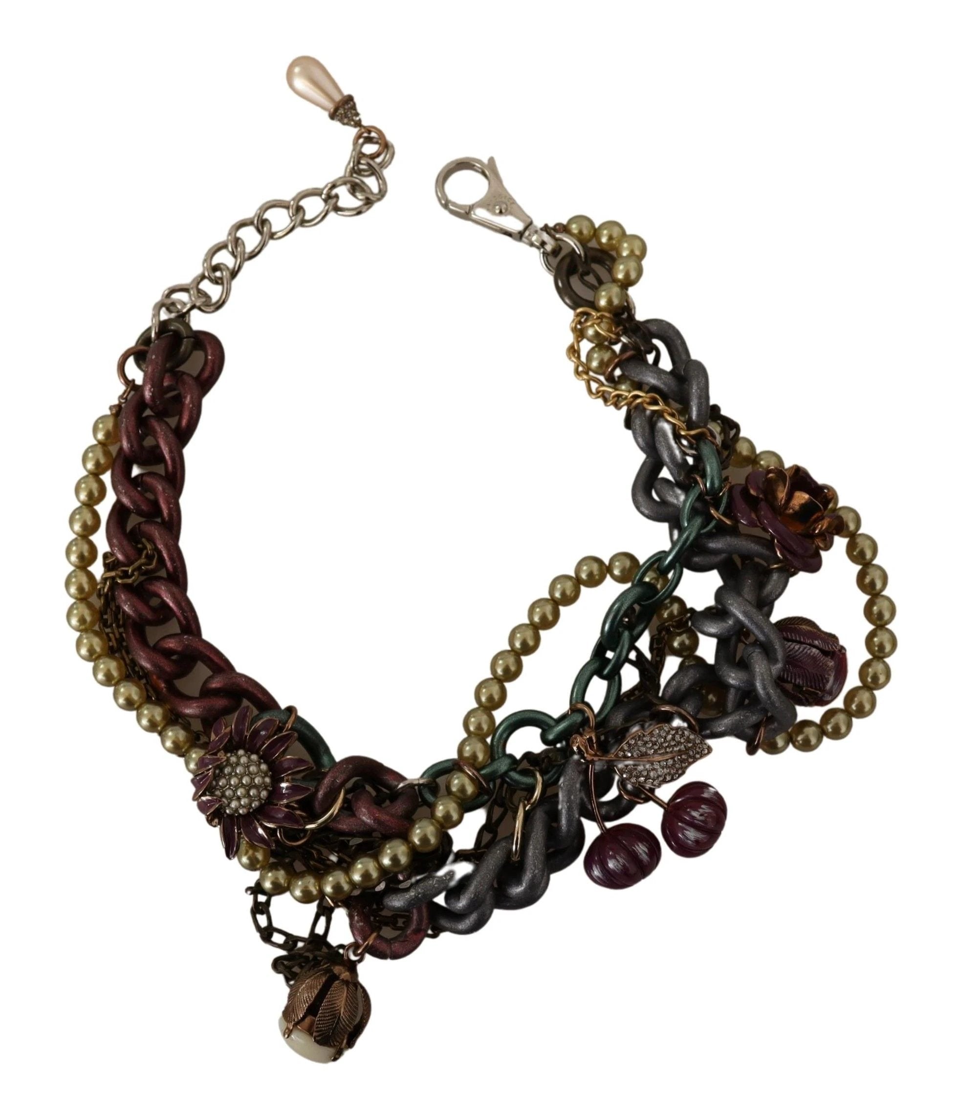 Dolce & Gabbana Gold Brass Sicily Floral Crystal Statement Necklace by Dolce & Gabbana