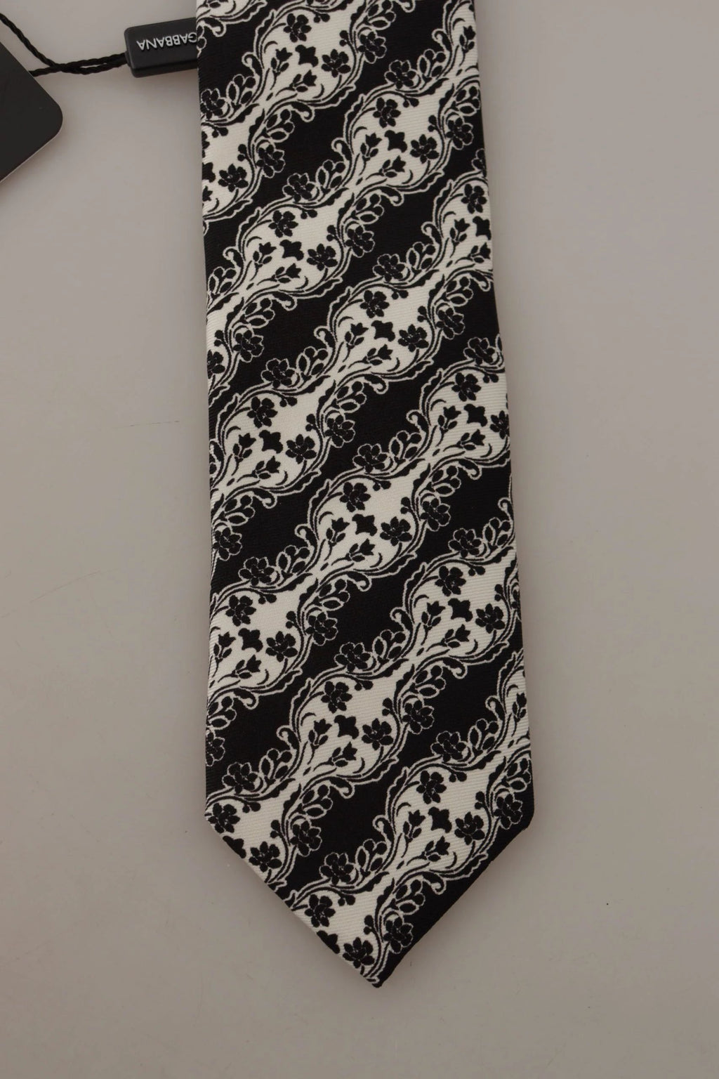 Dolce & Gabbana Black White Flower 100% Silk Print Adjustable Accessory Tie by Dolce & Gabbana