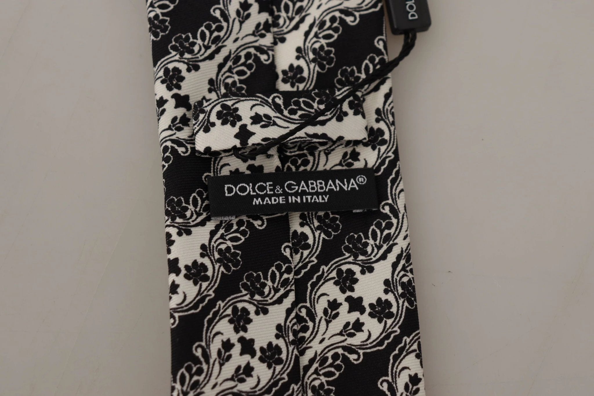 Dolce & Gabbana Black White Flower 100% Silk Print Adjustable Accessory Tie by Dolce & Gabbana