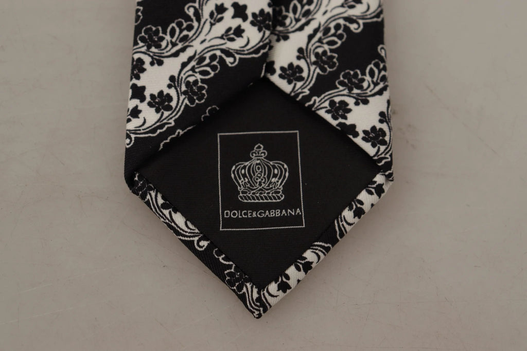 Dolce & Gabbana Black White Flower 100% Silk Print Adjustable Accessory Tie by Dolce & Gabbana