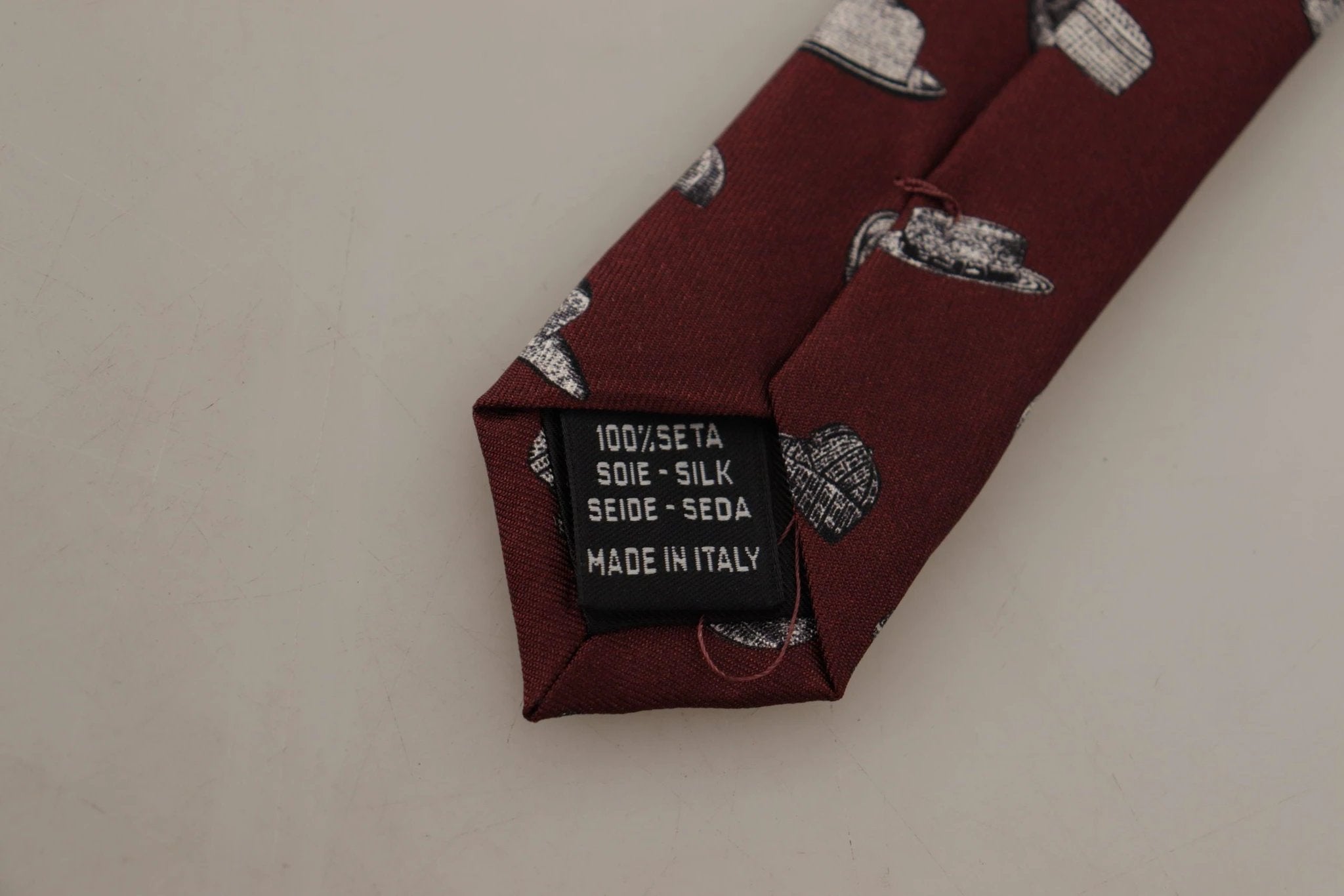 Dolce & Gabbana Maroon Hat Pattern 100% Silk Adjustable Accessory Tie by Dolce & Gabbana