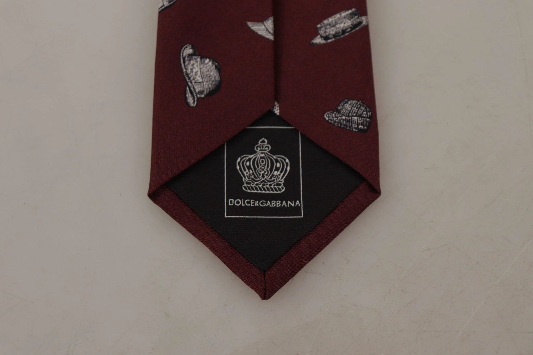 Dolce & Gabbana Maroon Hat Pattern 100% Silk Adjustable Accessory Tie by Dolce & Gabbana