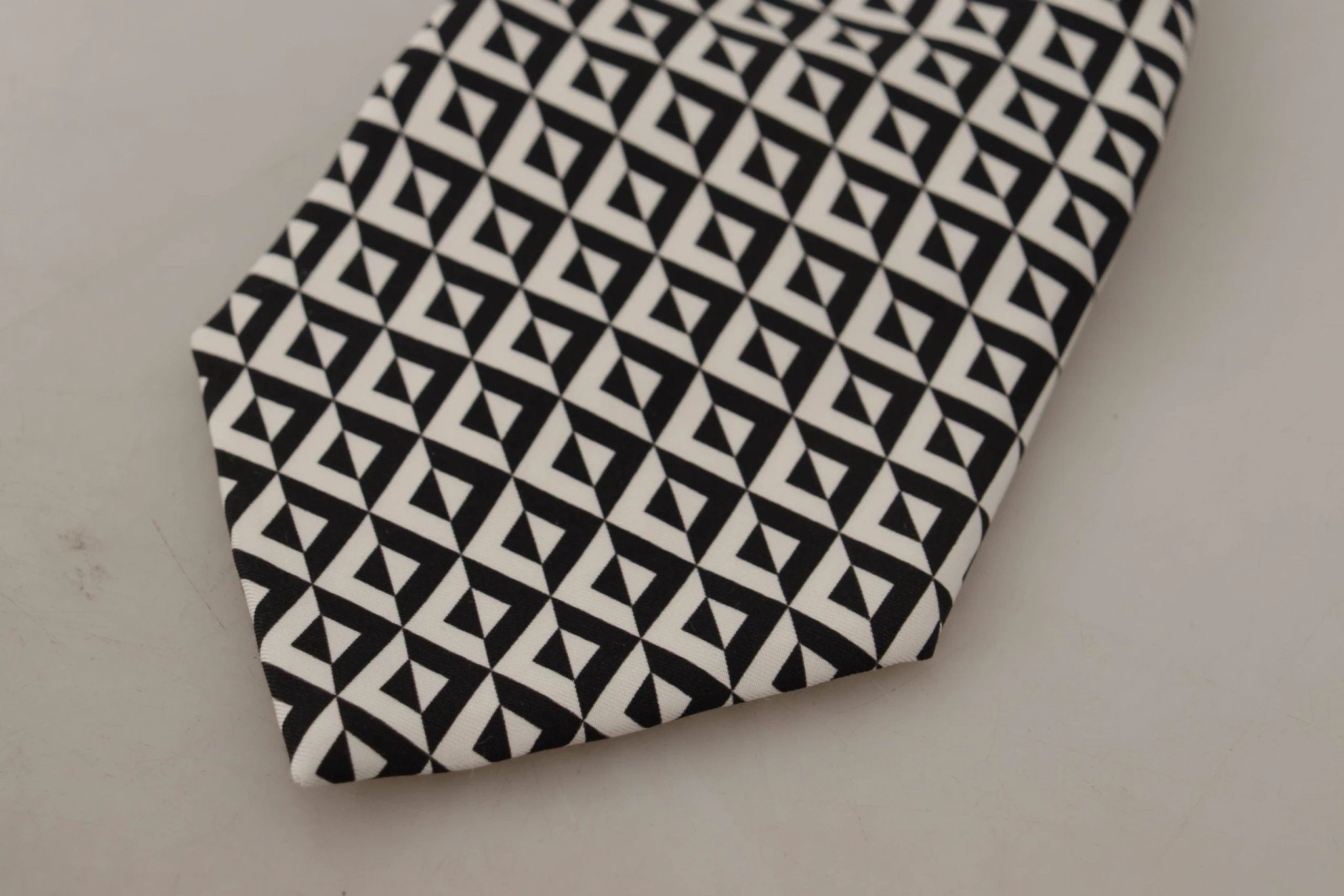 Dolce & Gabbana Black White Geometric 100% Silk Adjustable Accessory Tie by Dolce & Gabbana