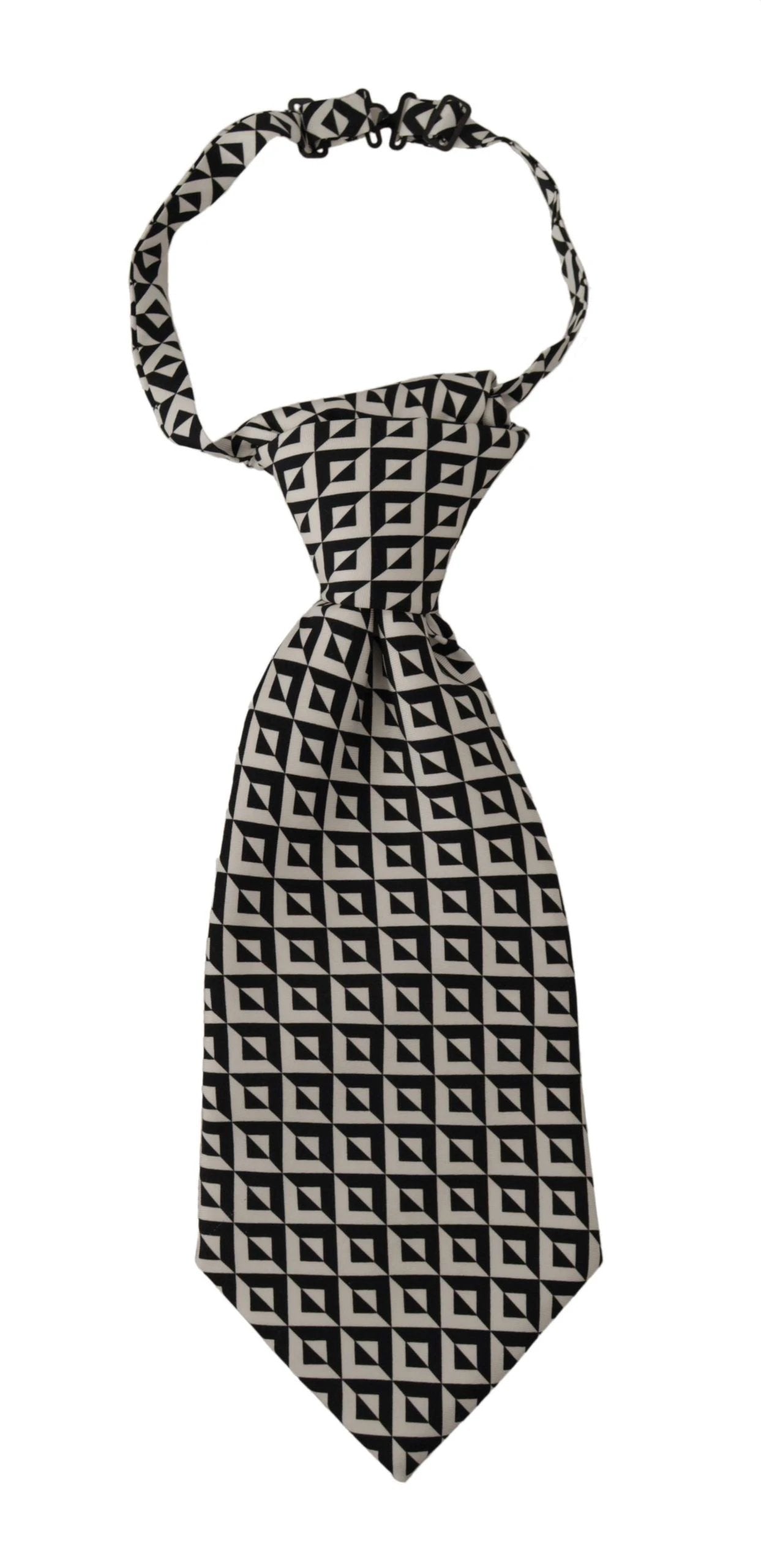 Dolce & Gabbana Black White Geometric 100% Silk Adjustable Accessory Tie by Dolce & Gabbana