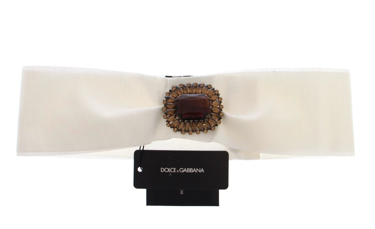 Dolce & Gabbana White Crystal Brass Wide Waist Runway Belt by Dolce & Gabbana