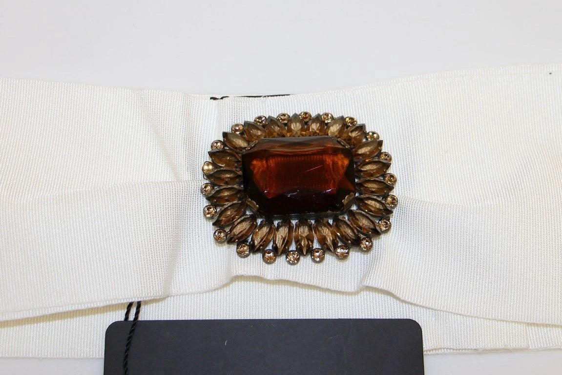 Dolce & Gabbana White Crystal Brass Wide Waist Runway Belt by Dolce & Gabbana
