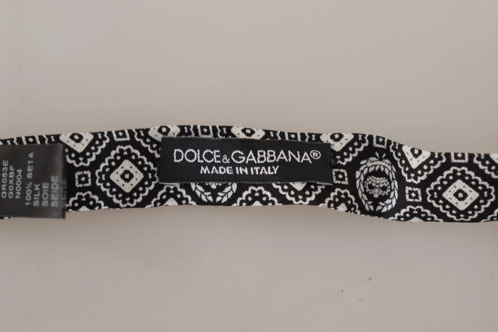 Dolce & Gabbana Black white 100% Silk Adjustable Neck Papillon Tie by Dolce & Gabbana