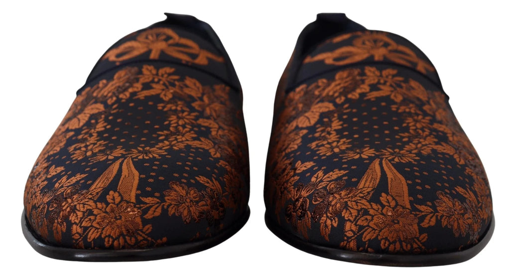 Dolce & Gabbana Blue Rust Floral Slippers Loafers Shoes by Dolce & Gabbana