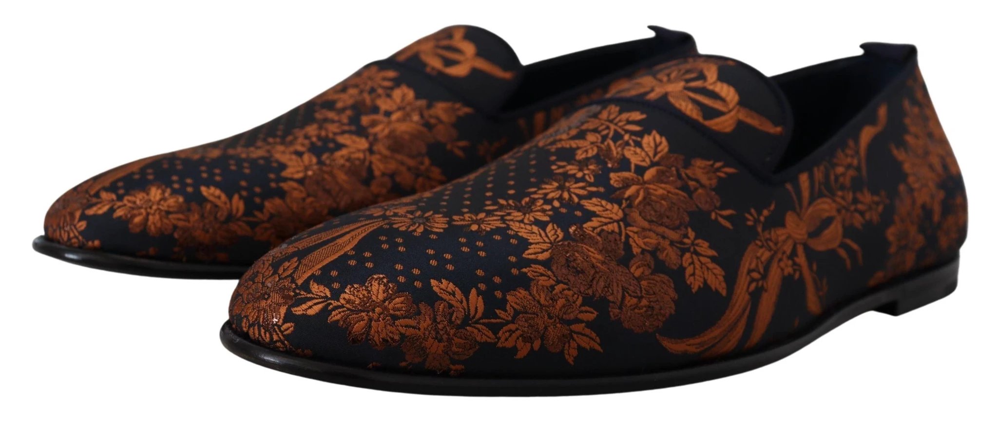 Dolce & Gabbana Blue Rust Floral Slippers Loafers Shoes by Dolce & Gabbana