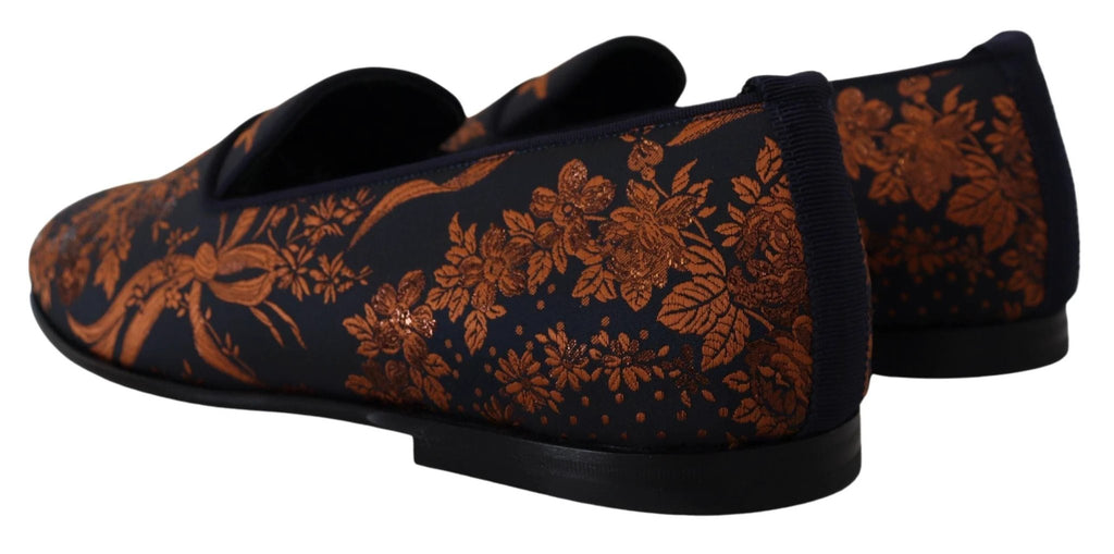 Dolce & Gabbana Blue Rust Floral Slippers Loafers Shoes by Dolce & Gabbana