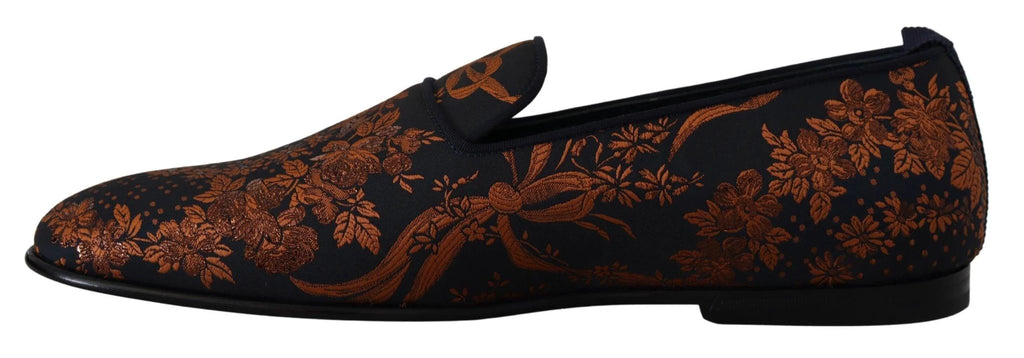 Dolce & Gabbana Blue Rust Floral Slippers Loafers Shoes by Dolce & Gabbana