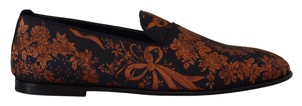 Dolce & Gabbana Blue Rust Floral Slippers Loafers Shoes by Dolce & Gabbana