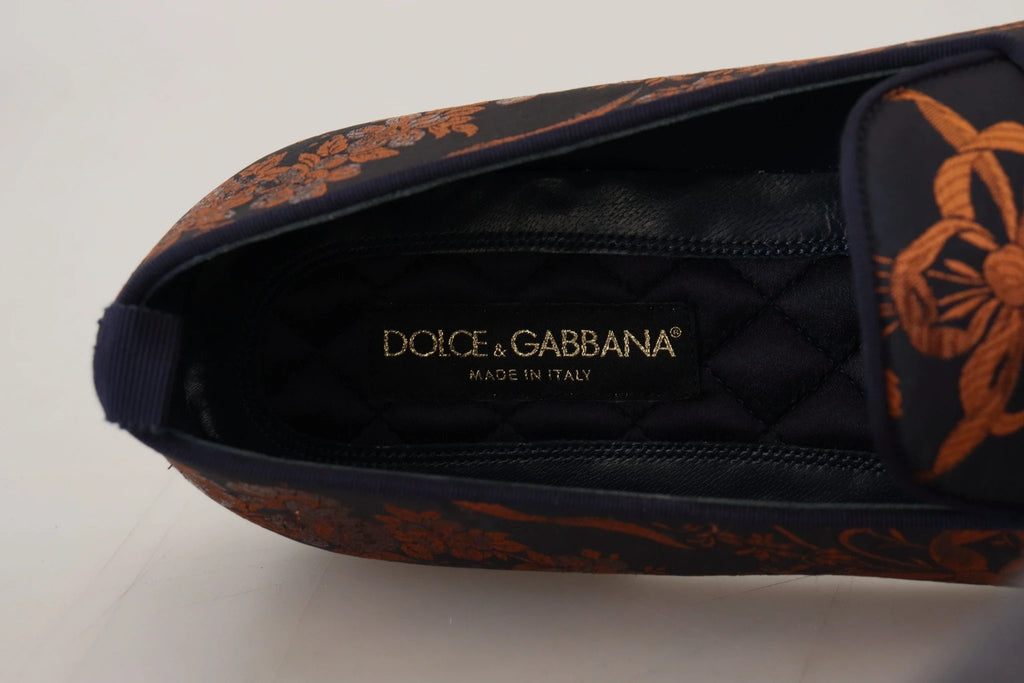 Dolce & Gabbana Blue Rust Floral Slippers Loafers Shoes by Dolce & Gabbana