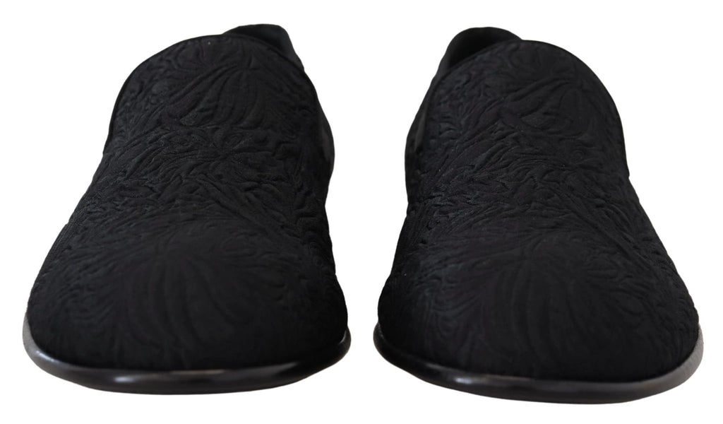 Dolce & Gabbana Black Floral Jacquard Slippers Loafers Shoes by Dolce & Gabbana