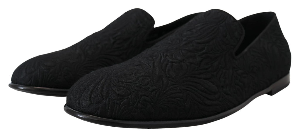 Dolce & Gabbana Black Floral Jacquard Slippers Loafers Shoes by Dolce & Gabbana