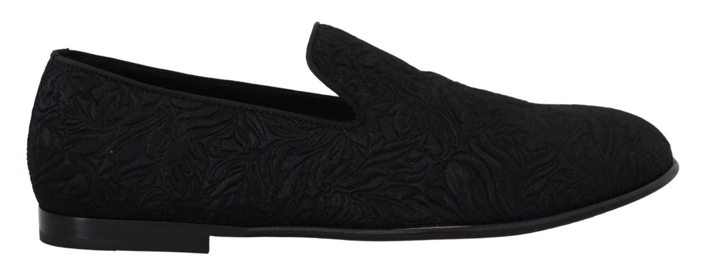 Dolce & Gabbana Black Floral Jacquard Slippers Loafers Shoes by Dolce & Gabbana