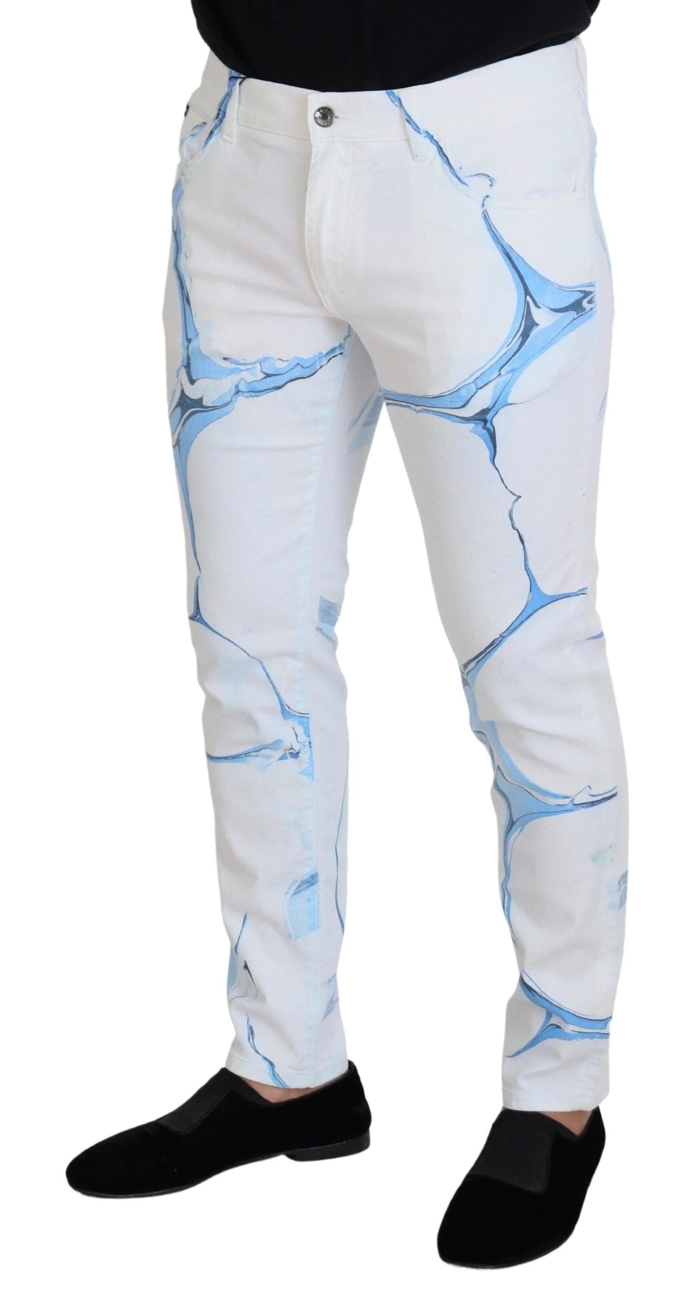 Dolce & Gabbana White Blue Denim Cotton Jeans Stretch Skinny Fit Pant by Dolce & Gabbana